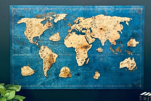 Fenrir Woodworks Vintage Wooden World Map Wall Decor